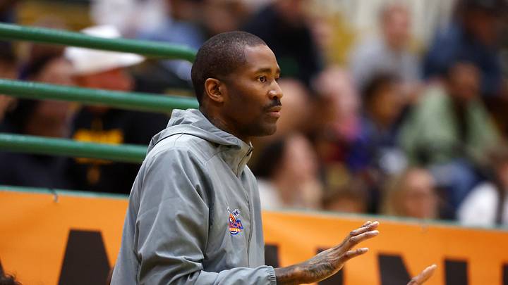 Jan 2, 2026; Mesa, AZ, USA; Rainier Beach High School (WA) assistant coach Jamal Crawford against Mater Dei during the HoopHall West Tournament at Skyline High School. Mandatory Credit: Mark J. Rebilas-Imagn Images