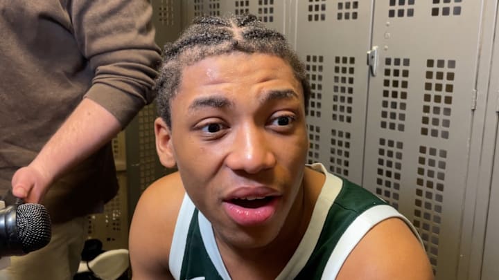 Michigan State's Jeremy Fears Jr. speaks following a 76-74 win against Purdue at Mackey Arena on Thursday, Feb. 26, 2026. Michigan State's Jeremy Fears Jr. speaks following a 76-74 win against Purdue at Mackey Arena on Thursday, Feb. 26, 2026.