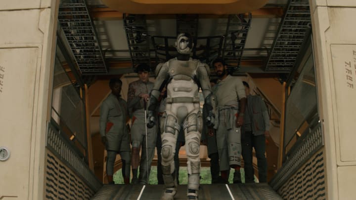 Noma Dumezweni, David Dastmalchian, Alexander Skarsgård and Akshay Khanna in "Murderbot," now streaming on Apple TV+.