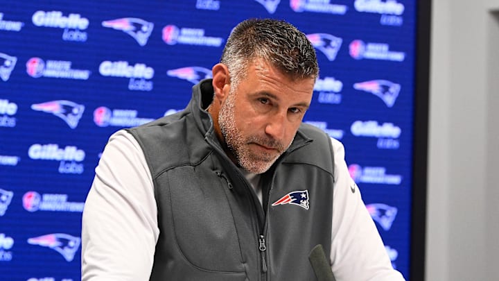 New England Patriots head coach Mike Vrabel speaks the to media during a press conference. New England Patriots head coach Mike Vrabel speaks the to media during a press conference.