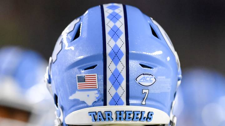 Oct 30, 2021; South Bend, Indiana, USA; A detail view of a North Carolina Tar Heels football helmet during warmups before the game against the Notre Dame Fighting Irish at Notre Dame Stadium. Mandatory Credit: Matt Cashore-USA TODAY Sports Oct 30, 2021; South Bend, Indiana, USA; A detail view of a North Carolina Tar Heels football helmet during warmups before the game against the Notre Dame Fighting Irish at Notre Dame Stadium. Mandatory Credit: Matt Cashore-USA TODAY Sports