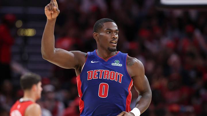 Oct 24, 2025; Houston, Texas, USA; Detroit Pistons center Jalen Duren (0) reacts after making a basket during the second quarter against the Houston Rockets at Toyota Center. Mandatory Credit: Troy Taormina-Imagn Images Oct 24, 2025; Houston, Texas, USA; Detroit Pistons center Jalen Duren (0) reacts after making a basket during the second quarter against the Houston Rockets at Toyota Center. Mandatory Credit: Troy Taormina-Imagn Images