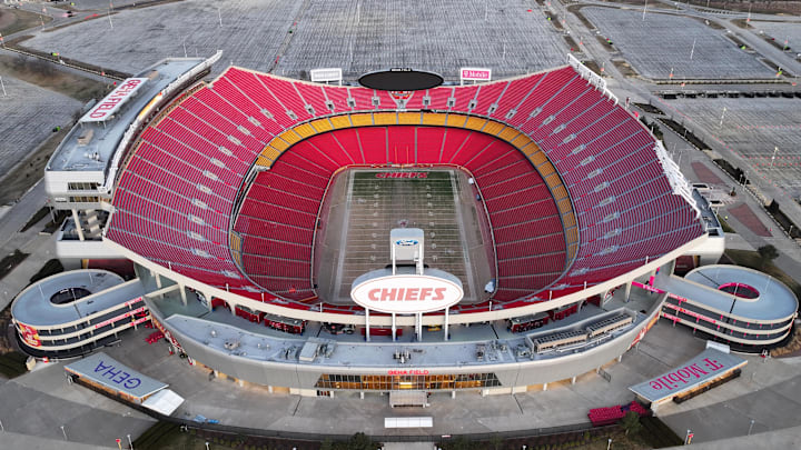 Feb 14, 2024; Kansas City, MO, USA; A general overall aerial view of Arrowhead Stadium at the Truman Sports Complex. Mandatory Credit: Kirby Lee-Imagn Images Feb 14, 2024; Kansas City, MO, USA; A general overall aerial view of Arrowhead Stadium at the Truman Sports Complex. Mandatory Credit: Kirby Lee-Imagn Images