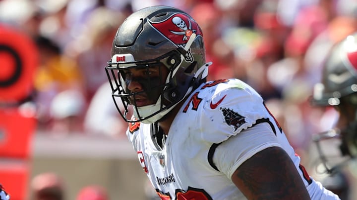Sep 22, 2024; Tampa, Florida, USA; Tampa Bay Buccaneers offensive tackle Tristan Wirfs (78) blocks against the Denver Broncos during the second half at Raymond James Stadium. Mandatory Credit: Kim Klement Neitzel-Imagn Images Sep 22, 2024; Tampa, Florida, USA; Tampa Bay Buccaneers offensive tackle Tristan Wirfs (78) blocks against the Denver Broncos during the second half at Raymond James Stadium. Mandatory Credit: Kim Klement Neitzel-Imagn Images