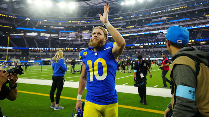 Los Angeles Rams wide receiver Cooper Kupp reacts after the game against the Buffalo Bills at SoFi Stadium. Los Angeles Rams wide receiver Cooper Kupp reacts after the game against the Buffalo Bills at SoFi Stadium.