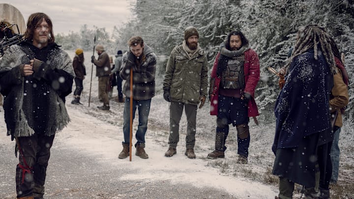 Norman Reedus as Daryl Dixon, Callan McAuliffe as Alden, Ross Marquand as Aaron, Cooper Andrews as Jerry, Danai Gurira as Michonne, Khary Payton as EzekielĀ - The Walking Dead season 9 Norman Reedus as Daryl Dixon, Callan McAuliffe as Alden, Ross Marquand as Aaron, Cooper Andrews as Jerry, Danai Gurira as Michonne, Khary Payton as EzekielĀ - The Walking Dead season 9