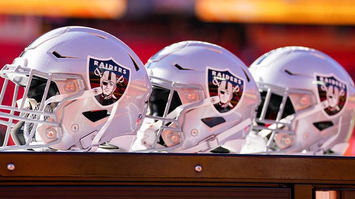 Nov 29, 2024; Kansas City, Missouri, USA; A general view of Las Vegas Raiders helmets against the Kansas City Chiefs prior to a game at GEHA Field at Arrowhead Stadium. Mandatory Credit: Denny Medley-Imagn Images Nov 29, 2024; Kansas City, Missouri, USA; A general view of Las Vegas Raiders helmets against the Kansas City Chiefs prior to a game at GEHA Field at Arrowhead Stadium. Mandatory Credit: Denny Medley-Imagn Images