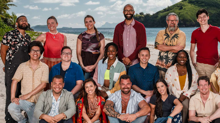 The Contestants of the CBS Original Series SURVIVOR, Season 49, scheduled to air on the CBS Television Network. Pictured (L-R): Top Row: Jawann Pitts, Shannon Fairweather, Sage Ahrens-Nichols, Nate Moore, Matt Williams, Rizo Velovic, and Kimberely “Annie” Davis. Middle Row: Jason Treul, Nicole Mazullo, Michelle “MC” Chukwujekwu, Jeremiah Ing, Kristina Mills, and Sophie Segreti. Bottom Row: Alex Moore, Savannah Louie, Jake Latimer, Sophi Balerdi, and Steven Ramm. Photo: Robert Voets/CBS ©2025 CBS