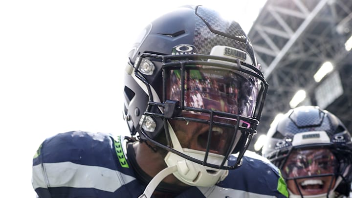 Ernest Jones of the Seattle Seahawks celebrates Ernest Jones of the Seattle Seahawks celebrates