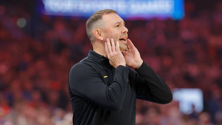 Oct 22, 2026; Oklahoma City, Oklahoma, USA; Denver Nuggets head coach David Adelman watches his team play against the Oklahoma City Thunder during the first quarter at Paycom Center. Mandatory Credit: Alonzo Adams-Imagn Images