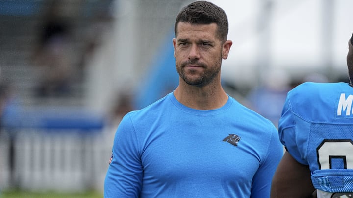 Carolina Panthers head coach Dave Canales at Carolina Panthers Practice Fields.
