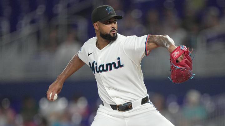 Miami Marlins starting pitcher Sandy Alcantara (22) throws at loanDepot Park. 