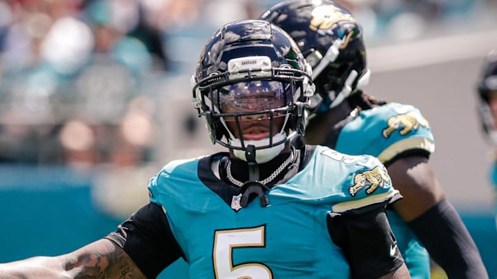 Sep 21, 2025; Jacksonville, Florida, USA; Jacksonville Jaguars wide receiver Dyami Brown (5) during pregame against the Houston Texans at EverBank Stadium. Mandatory Credit: Travis Register-Imagn Images Sep 21, 2025; Jacksonville, Florida, USA; Jacksonville Jaguars wide receiver Dyami Brown (5) during pregame against the Houston Texans at EverBank Stadium. Mandatory Credit: Travis Register-Imagn Images