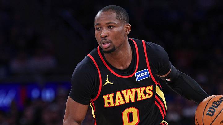 Apr 18, 2026; New York, New York, USA; Atlanta Hawks forward Jonathan Kuminga (0) dribbles during the second half of the 2026 NBA Playoffs against the New York Knicks at Madison Square Garden. Mandatory Credit: Vincent Carchietta-Imagn Images