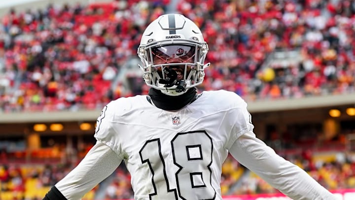 Las Vegas Raiders cornerback Jack Jones interacts with the crowd after a play during the second half against the Kansas City Chiefs.