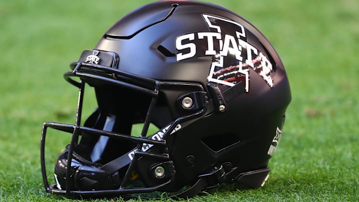 Jan 2, 2021; Glendale, AZ, USA; Detailed view of an Iowa State Cyclones helmet during the Fiesta Bowl at State Farm Stadium.