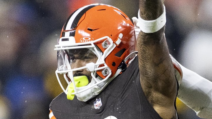Nov 21, 2024; Cleveland, Ohio, USA; Cleveland Browns wide receiver Elijah Moore (8) celebrates a first down against the Pittsburgh Steelers during the second quarter at Huntington Bank Field Stadium. Mandatory Credit: Scott Galvin-Imagn Images Nov 21, 2024; Cleveland, Ohio, USA; Cleveland Browns wide receiver Elijah Moore (8) celebrates a first down against the Pittsburgh Steelers during the second quarter at Huntington Bank Field Stadium. Mandatory Credit: Scott Galvin-Imagn Images