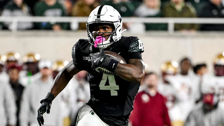 Michigan State's Elijah Tau-Tolliver runs for a game against Boston College's during the fourth quarter on Saturday, Sept. 6, 2025, at Spartan Stadium in East Lansing.