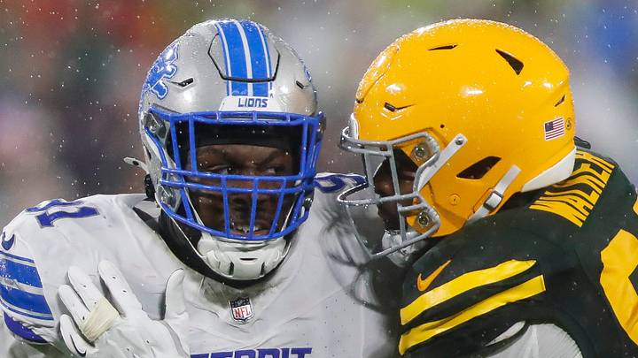 Detroit Lions defensive end Levi Onwuzurike (91) rushes the quarterback as Green Bay Packers offensive tackle Rasheed Walker (63) blocks on Sunday, November 3, 2024, at Lambeau Field in Green Bay, Wis. The Lions won the game, 24-14.
Tork Mason/USA TODAY NETWORK-Wisconsin
