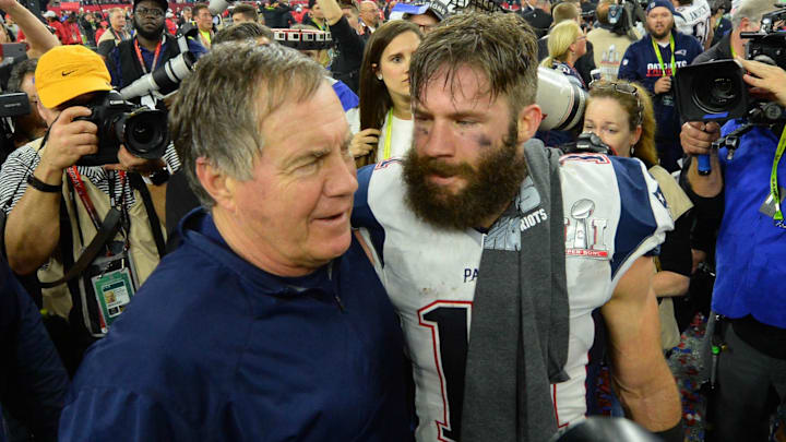 Feb 5, 2017; Houston, TX, USA; New England Patriots head coach Bill Belichick celebrates with wide