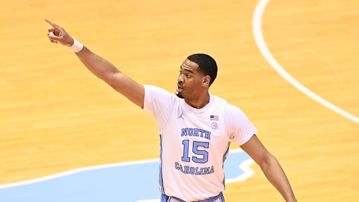 Mar 6, 2021; Chapel Hill, North Carolina, USA; North Carolina Tar Heels senior forward Garrison Brooks (15) on the court in the first half at Dean E. Smith Center. Mandatory Credit: Bob Donnan-Imagn Images Mar 6, 2021; Chapel Hill, North Carolina, USA; North Carolina Tar Heels senior forward Garrison Brooks (15) on the court in the first half at Dean E. Smith Center. Mandatory Credit: Bob Donnan-Imagn Images