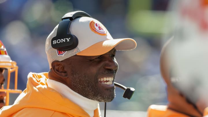 Tampa Bay Buccaneers head coach Todd Bowles on the sidelines during the first half of a game against the Seattle Seahawks