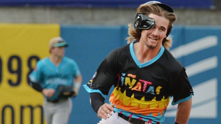 Erie SeaWolves baserunner Jim Jarvis rounds third base to eventually score against the Chesapeake Baysox during an Eastern League baseball game at UPMC Park in Erie on June 17, 2025.