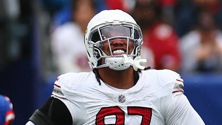 Oct 4, 2026; East Rutherford, New Jersey, USA; Arizona Cardinals defensive line Walter Nolen III (97) and Arizona Cardinals linebacker Eku Leota (54) celebrated sacking New York Giants quarterback Jameis Winston (19) during the first quarter at MetLife Stadium. Mandatory Credit: Vincent Carchietta-Imagn Images Oct 4, 2026; East Rutherford, New Jersey, USA; Arizona Cardinals defensive line Walter Nolen III (97) and Arizona Cardinals linebacker Eku Leota (54) celebrated sacking New York Giants quarterback Jameis Winston (19) during the first quarter at MetLife Stadium. Mandatory Credit: Vincent Carchietta-Imagn Images