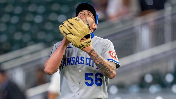 Jun 4, 2026; Minneapolis, Minnesota, USA; Kansas City Royals relief pitcher Alex Lange (56) reacts after defeating the Minnesota Twins in the ninth inning at Target Field. Mandatory Credit: Jesse Johnson-Imagn Images Jun 4, 2026; Minneapolis, Minnesota, USA; Kansas City Royals relief pitcher Alex Lange (56) reacts after defeating the Minnesota Twins in the ninth inning at Target Field. Mandatory Credit: Jesse Johnson-Imagn Images