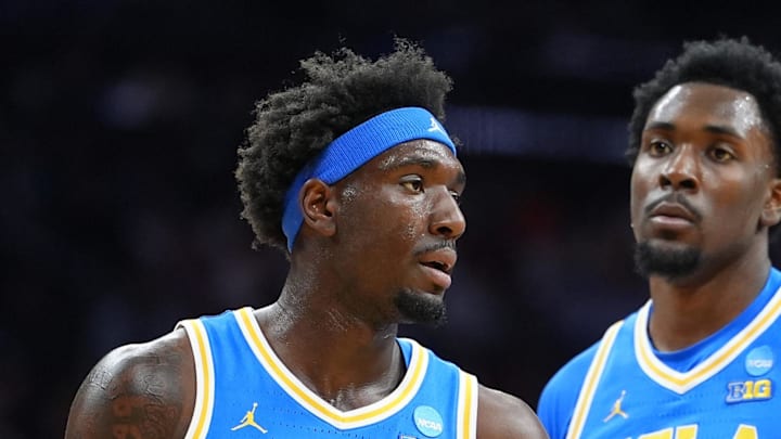 Mar 22, 2026; Philadelphia, PA, USA; UCLA Bruins forward Eric Dailey Jr. (3) reacts against the UConn Huskies in the first half during a second round game of the men's 2026 NCAA Tournament at Xfinity Mobile Arena. Mandatory Credit: Kyle Ross-Imagn Images