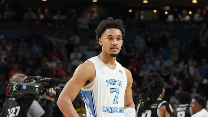 Mar 19, 2026; Greenville, SC, USA; North Carolina Tar Heels guard Seth Trimble (7) reacts after losing to the VCU Rams in overtime of a first round game of the men's 2026 NCAA Tournament at Bon Secours Wellness Arena. Mandatory Credit: Bob Donnan-Imagn Images Mar 19, 2026; Greenville, SC, USA; North Carolina Tar Heels guard Seth Trimble (7) reacts after losing to the VCU Rams in overtime of a first round game of the men's 2026 NCAA Tournament at Bon Secours Wellness Arena. Mandatory Credit: Bob Donnan-Imagn Images