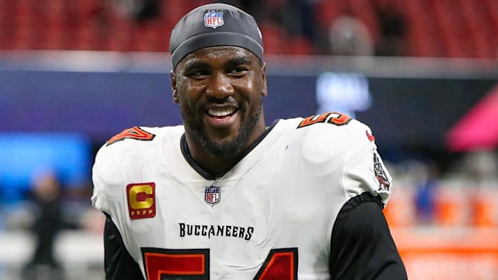Dec 10, 2023; Atlanta, Georgia, USA; Tampa Bay Buccaneers linebacker Lavonte David (54) is hanging up his cleats and heading into retirement.