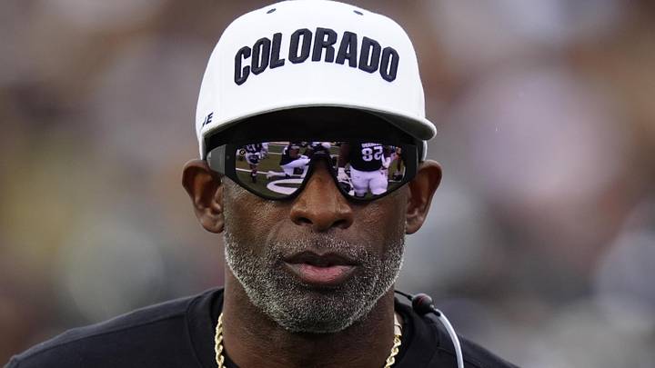 Oct 11, 2025; Boulder, Colorado, USA; Colorado Buffaloes head coach Deion Sanders before the game against the Iowa State Cyclones  at Folsom Field. Mandatory Credit: Ron Chenoy-Imagn Images