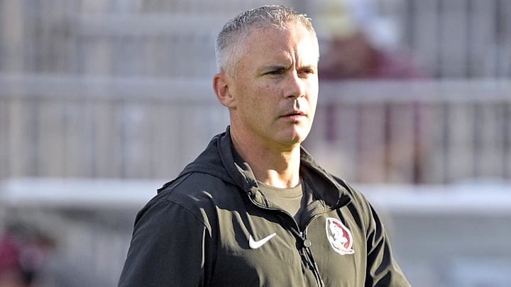 Sep 2, 2024; Tallahassee, Florida, USA; Florida State Seminoles head coach Mike Norvell before the game against the Boston College Eagles at Doak S. Campbell Stadium. Mandatory Credit: Melina Myers-Imagn Images