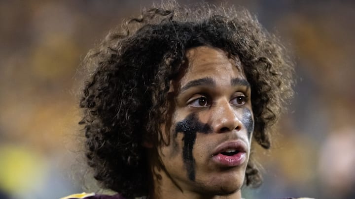 Nov 28, 2025; Tempe, Arizona, USA; Arizona State Sun Devils wide receiver Jordyn Tyson (0) against the Arizona Wildcats during the 99th Territorial Cup at Mountain America Stadium. Mandatory Credit: Mark J. Rebilas-Imagn Images Nov 28, 2025; Tempe, Arizona, USA; Arizona State Sun Devils wide receiver Jordyn Tyson (0) against the Arizona Wildcats during the 99th Territorial Cup at Mountain America Stadium. Mandatory Credit: Mark J. Rebilas-Imagn Images