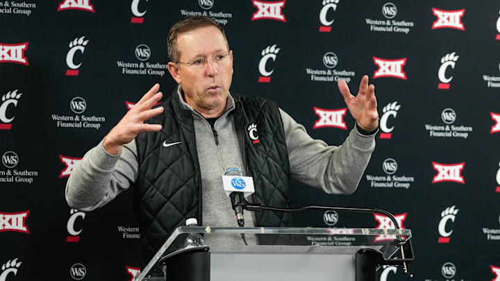 UC Football Head Coach Scott Satterfield speaks at a press conference on Wednesday December 3, 2025. UC Football Head Coach Scott Satterfield speaks at a press conference on Wednesday December 3, 2025.