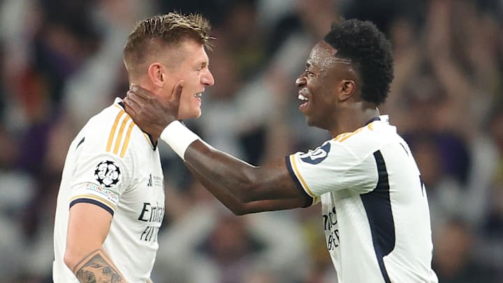 Toni Kroos (left) made more than 200 appearances alongside Vinicius Junior.