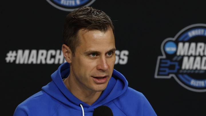Mar 26, 2026; Washington, DC, USA; Duke Blue Devils head coach Jon Scheyer speaks with the media during a press conference ahead of the east regional of the men's 2026 NCAA Tournament at Capital One Arena. Mandatory Credit: Geoff Burke-Imagn Images Mar 26, 2026; Washington, DC, USA; Duke Blue Devils head coach Jon Scheyer speaks with the media during a press conference ahead of the east regional of the men's 2026 NCAA Tournament at Capital One Arena. Mandatory Credit: Geoff Burke-Imagn Images