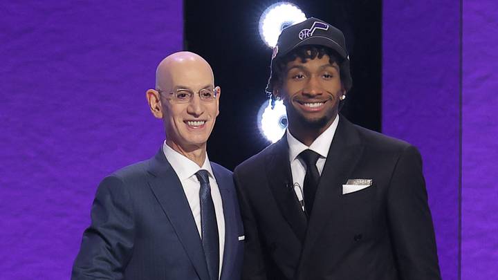 Jun 23, 2026; New York, NY, USA; NBA commissioner Adam Silver greets the second pick in the 2026 NBA draft, Kansas guard Darryn Peterson after he was selected by the Utah Jazz at Barclays Center. Mandatory Credit: Brad Penner-Imagn Images Jun 23, 2026; New York, NY, USA; NBA commissioner Adam Silver greets the second pick in the 2026 NBA draft, Kansas guard Darryn Peterson after he was selected by the Utah Jazz at Barclays Center. Mandatory Credit: Brad Penner-Imagn Images