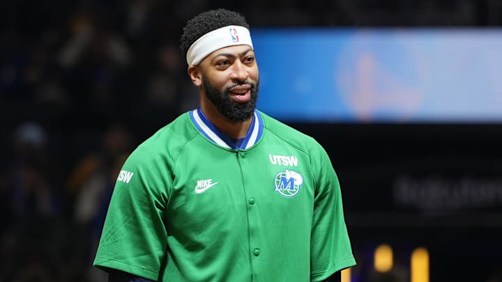 Dec 25, 2025; San Francisco, California, USA; Dallas Mavericks forward Anthony Davis (3) before the game against the Golden State Warriors at Chase Center. Mandatory Credit: Darren Yamashita-Imagn Images