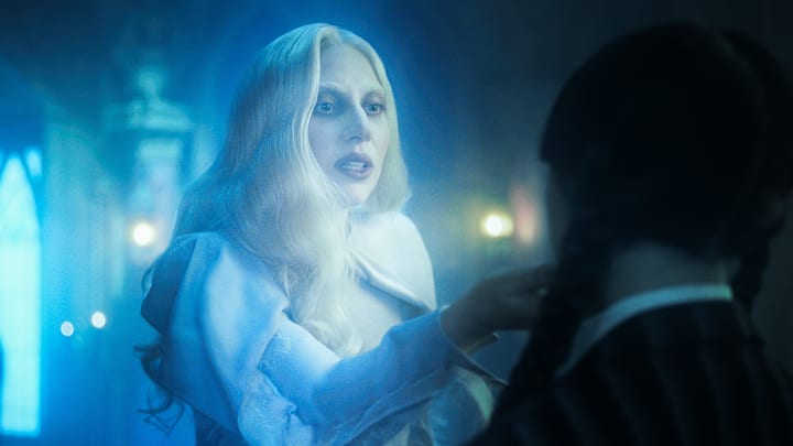 Wednesday. (L to R) Lady Gaga as Rosaline Rotwood, Jenna Ortega as Wednesday Addams in episode 206 of Wednesday