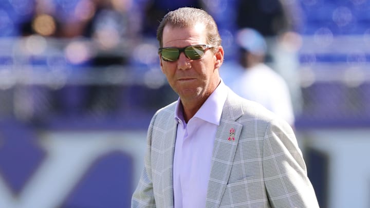 Oct 11, 2015; Baltimore, MD, USA; Baltimore Ravens owner Steve Biscotti walks on the field prior to the game against the Cleveland Browns at M&T Bank Stadium. Mandatory Credit: Mitch Stringer-Imagn Images