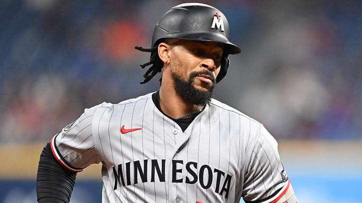 May 8, 2026; Cleveland, Ohio, USA; Minnesota Twins center fielder Byron Buxton (25) rounds the bases after hitting a home run during the seventh inning against the Cleveland Guardians at Progressive Field. Mandatory Credit: Ken Blaze-Imagn Images