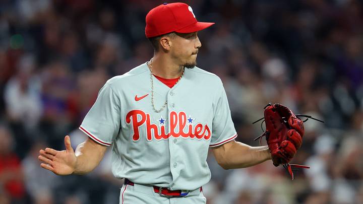 Aug 31, 2026; Phoenix, Arizona, USA; Philadelphia Phillies pitcher Alex McFarlane celebrates the final out in the sixth inning against the Arizona Diamondbacks at Chase Field. Mandatory Credit: Mark J. Rebilas-Imagn Images Aug 31, 2026; Phoenix, Arizona, USA; Philadelphia Phillies pitcher Alex McFarlane celebrates the final out in the sixth inning against the Arizona Diamondbacks at Chase Field. Mandatory Credit: Mark J. Rebilas-Imagn Images