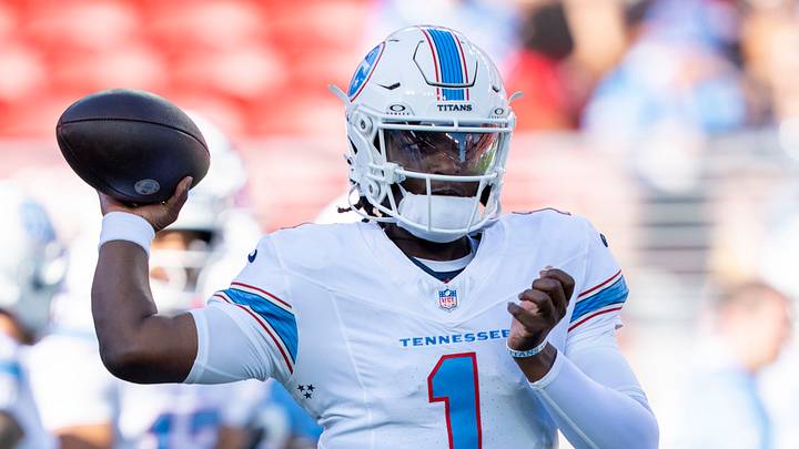Tennessee Titans quarterback Cam Ward warms up before the game against the San Francisco 49ers Tennessee Titans quarterback Cam Ward warms up before the game against the San Francisco 49ers