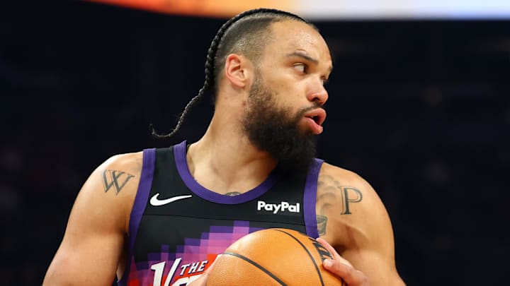 Feb 21, 2026; Phoenix, Arizona, USA; Phoenix Suns forward Dillon Brooks (3) against the Orlando Magic in the first half at Mortgage Matchup Center. Mandatory Credit: Mark J. Rebilas-Imagn Images
