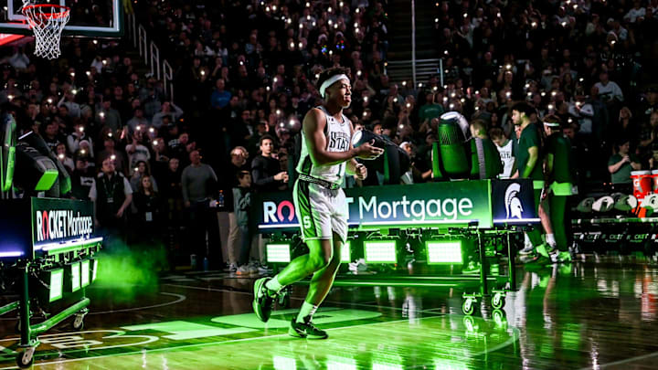 Michigan State's Jeremy Fears Jr. is announced during player introductions before the game against Florida Atlantic on Saturday, Dec. 21, 2024, in East Lansing.