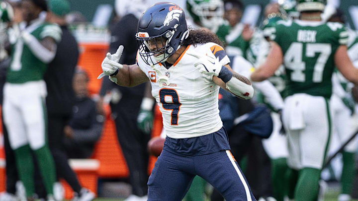 12th October 2025; Tottenham Hotspur Stadium, London, England; NFL, American Football Herren, USA UK Football, Denver Broncos versus New York Jets; Denver Broncos Defensive back Talanoa Hufanga.