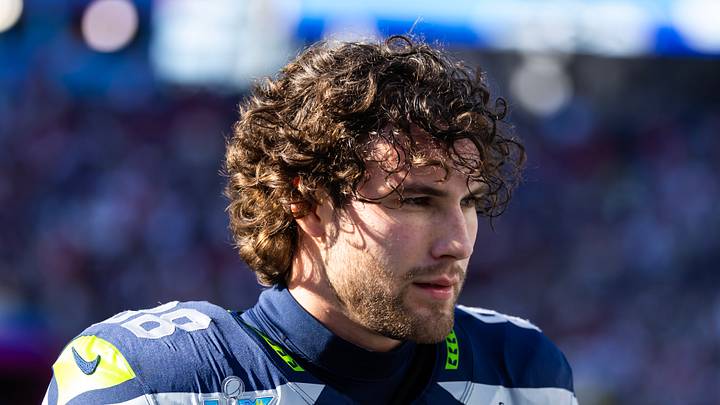 Seattle Seahawks tight end AJ Barner looks on