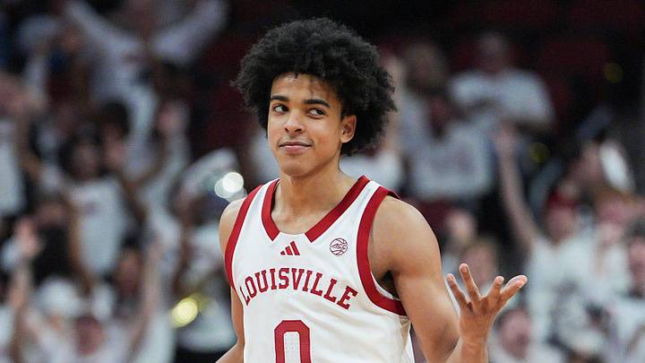Louisville Cardinals guard Mikel Brown Jr. (0) was unfazed after he scored 45 points with 10-for-16 3-point shooting as the Cards roll past NC State 118-77 at the KFC Yum! Center in downtown Louisville February 9, 2026.